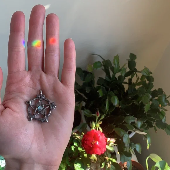 ‼️S O L D ‼️ VINTAGE 925 silver moonstone twig branch pentacle necklace Comes - Picture 7 of 8